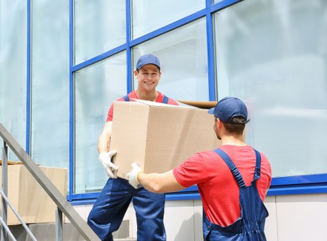 Flat removals team preparing a move in Ilford apartment building