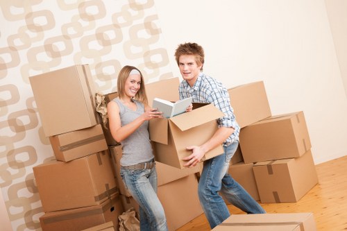 Moving day preparation with labelled boxes for removals in Ilford