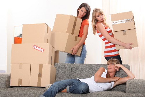 Packed boxes and furniture prepared for student removals